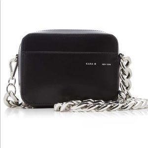 Kara black leather camera bag XL silver chain